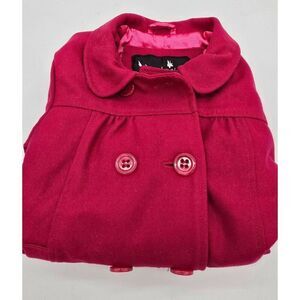 Me Jane Kids Fuchsia Double-Breasted Wool & Polyester Coat With Bow Back Size 7